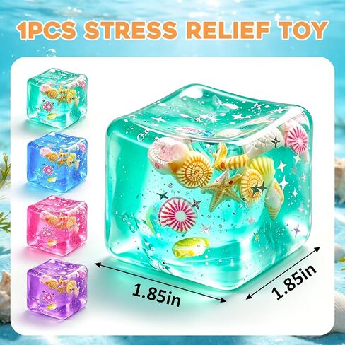 1Pc Ice Cube Squishy Stress Balls,Slow Rising Sensory Fidget Toy with Marine Shells Inside Square Soft Sensory Anxiety Relief Squeeze Cube for Adults Teens Kids(Green) in Saudi Arabia