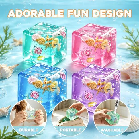 1Pc Ice Cube Squishy Stress Balls,Slow Rising Sensory Fidget Toy with Marine Shells Inside Square Soft Sensory Anxiety Relief Squeeze Cube for Adults Teens Kids(Green) in Saudi Arabia