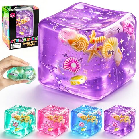 1Pc Ice Cube Squishy Stress Balls,Slow Rising Sensory Fidget Toy with Marine Shells Inside Square Soft Sensory Anxiety Relief Squeeze Cube for Adults Teens Kids(Green) in Saudi Arabia