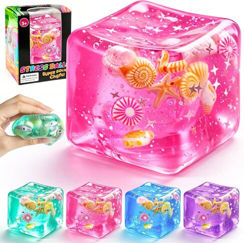 1Pc Ice Cube Squishy Stress Balls,Slow Rising Sensory Fidget Toy with Marine Shells Inside Square Soft Sensory Anxiety Relief Squeeze Cube for Adults Teens Kids(Green) in Saudi Arabia