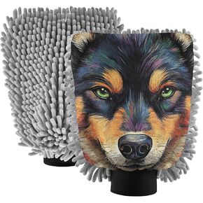 AIXIWAWA Car Wash Mitt Washing Glove Scratch Free Water Absorbent 2 Pack Large Dog USA Print in Saudi Arabia