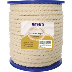 1/4 INCH 100FT Cotton Rope - Soft Natural Cotton Twisted Cord, Durable & Flexible Craft Rope for DIY Decoration Pet Toys, Gardening & Packing, Indoor and Outdoor in Saudi Arabia
