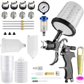 HVLP Spray Gun with 10Pcs 650ML Disposable Paint Cups, Automotive Paint Gun with 1.4/1.7/2.0/2.5mm Nozzles, Gravity Feed Air Paint Gun for Car,House Painting (Black) in Saudi Arabia