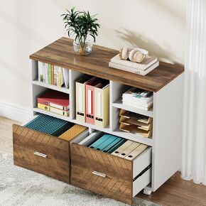 Tribesigns 2-Drawer Wood File Cabinet, Mobile Lateral Filing Cabinet for Hanging Letter Size Files, Printer Stand with Open Storage Shelves for Home Office (Oak Karo & White) in Kuwait