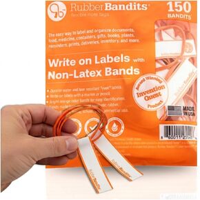 Rubber Bandits Non-Latex Rubber Bands with Writable Labels – Orange #33 Bands for School, Office, Medical, Crafts, Cable, Gardening Tools, Fishing Gear, Kitchen Use – Washable, Latex-Free & Reusable – 150 Ct in Saudi Arabia