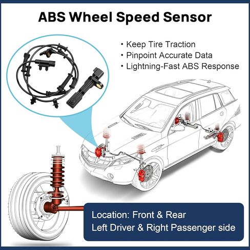 ABS Wheel Speed Sensor Set Front & Rear Left Right for 2007-2011 Jeep Wrangler JK 3.8L, 2012-2017 Jeep Wrangler 3.6L, Driver Passenger Side 68003281AA, 68003281AB, 52125003AD, 52125003AB, 52125003AC in Kuwait