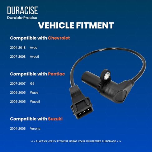 مستشعر موضع العمود المرفقي للمحرك من DURACISE متوافق مع 2004-2018 شيفروليه أفيو، 2007-2008 Aveo5 و2007 بونتياك G3، 2005 ويف، ويف 5 و2004-2006 سوزوكي فيرونا | 1.6 لتر 2.5 لتر | تصنيع المعدات الأصلية #96253542، 25182450 in Kuwait