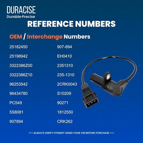 مستشعر موضع العمود المرفقي للمحرك من DURACISE متوافق مع 2004-2018 شيفروليه أفيو، 2007-2008 Aveo5 و2007 بونتياك G3، 2005 ويف، ويف 5 و2004-2006 سوزوكي فيرونا | 1.6 لتر 2.5 لتر | تصنيع المعدات الأصلية #96253542، 25182450 in Kuwait