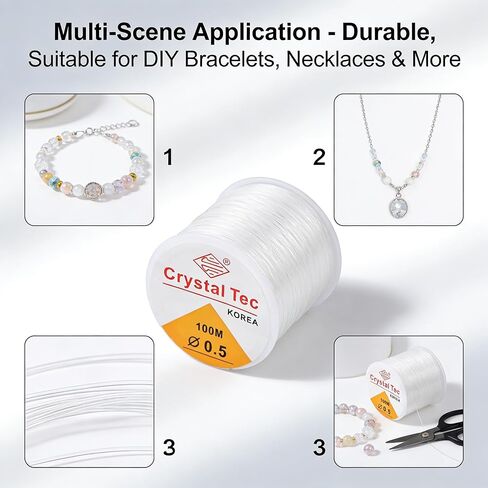 Elastic String for Jewelry Making, 0.5mm Beading Elastic Cord, 83m/272ft Clear Stretch Bracelet Stretch Cord, Magic String for Beaded Jewelry, Bracelet Making, DIY Craft Projects, Clear Color in Kuwait