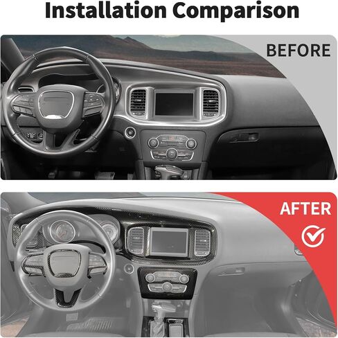 JWWY Carbon Fiber Interior Trim Kit for 2015–2026 Dodge Charger, Center Console Gear Shift Knob AC Cup Holder Door Handle Air Vent Headlight Window Switch Cover Interior Accessories 24PCS in Kuwait