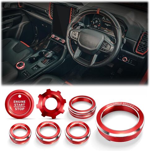 for 2023-2026 Ford Ranger Accessories, 8-Pieces Aluminum Knob Covers Trim Set - Push Start Button, A/C, Volume, Headlight & Drive Mode (Black) in Saudi Arabia
