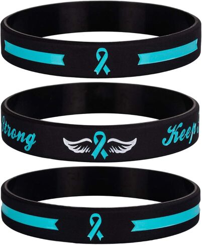Sainstone Teal Awareness Ribbon Silicone Bracelets with Saying- Mental Health Awareness Bracelet- Teal Cancer & Cause Ribbon Wristbands Gifts for Men Women, Patients Survivors, Family Friends in Kuwait