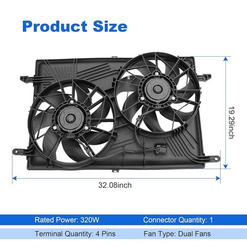 Engine Dual Radiator Cooling Fan Assembly 25927026 Replacement for Chevrolet Traverse 2009-2017 Replacement for GMC Acadia 2007-2017 V6 3.6L Electric Radiator Condenser Replaces 621-390 20972760 in Kuwait