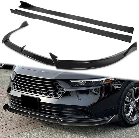 W-POWER، 9 قطع من وصلات الشفة الأمامية والتنورة الجانبية متوافقة مع Honda Accord EX LX Hybrid 4DR/Sedan 2023-2026، مقسم الشفة الأمامية ABS، 2024 2025 (مطلي باللون الأسود) in Kuwait