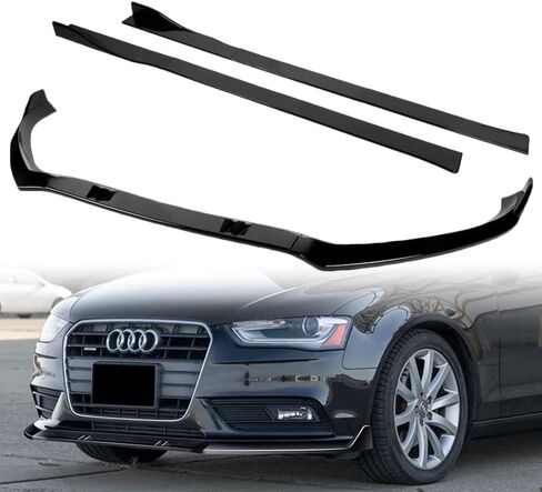 Q1-TECH، 9 قطع من وصلات الشفة الأمامية والتنورة الجانبية متوافقة مع 2013 2014 2015 2016 Audi A4 Quattro، طقم جسم سبويلر أمامي للشفاه الهوائية ABS (كربون مطلي) in Kuwait