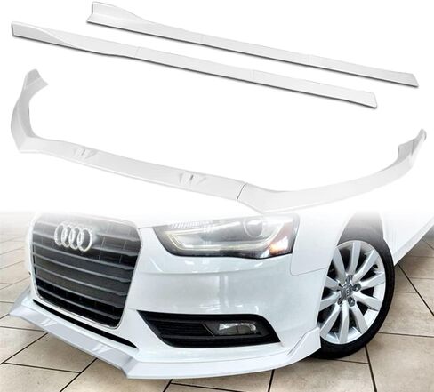Q1-TECH، 9 قطع من وصلات الشفة الأمامية والتنورة الجانبية متوافقة مع 2013 2014 2015 2016 Audi A4 Quattro، طقم جسم سبويلر أمامي للشفاه الهوائية ABS (كربون مطلي) in Kuwait