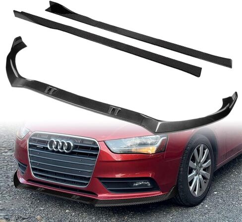 Q1-TECH، 9 قطع من وصلات الشفة الأمامية والتنورة الجانبية متوافقة مع 2013 2014 2015 2016 Audi A4 Quattro، طقم جسم سبويلر أمامي للشفاه الهوائية ABS (كربون مطلي) in Kuwait