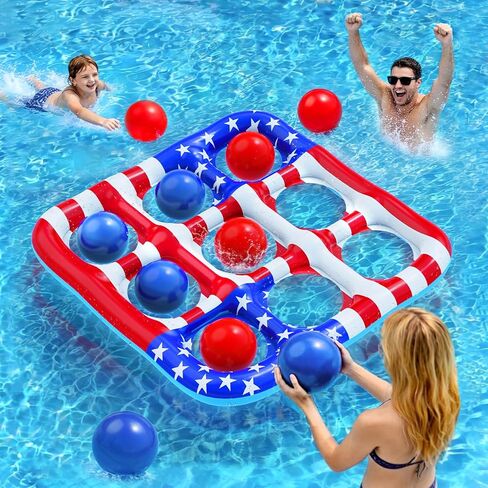 Pool Toys Games for Kids - Inflatable Outdoor Water Toys for Adults and Family Giant US Flag Floating Board Swimming Pool Game Float with 10 Balls Outdoor Beach Toy for Adults Teens Kids in Saudi Arabia