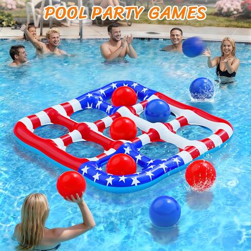 Pool Toys Games for Kids - Inflatable Outdoor Water Toys for Adults and Family Giant US Flag Floating Board Swimming Pool Game Float with 10 Balls Outdoor Beach Toy for Adults Teens Kids in Saudi Arabia