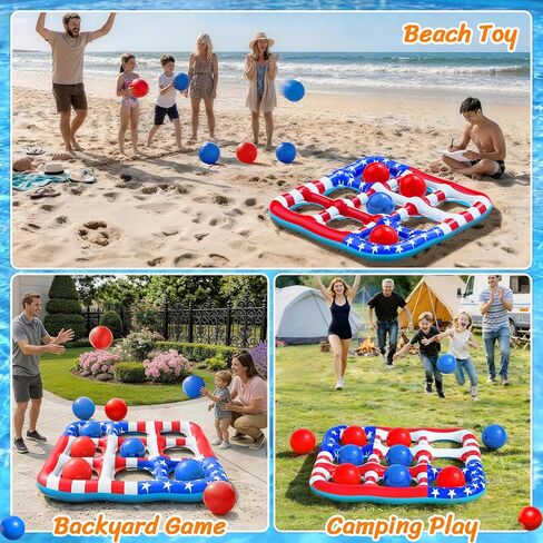 Pool Toys Games for Kids - Inflatable Outdoor Water Toys for Adults and Family Giant US Flag Floating Board Swimming Pool Game Float with 10 Balls Outdoor Beach Toy for Adults Teens Kids in Saudi Arabia