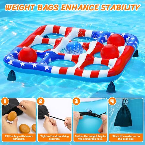 Pool Toys Games for Kids - Inflatable Outdoor Water Toys for Adults and Family Giant US Flag Floating Board Swimming Pool Game Float with 10 Balls Outdoor Beach Toy for Adults Teens Kids in Saudi Arabia