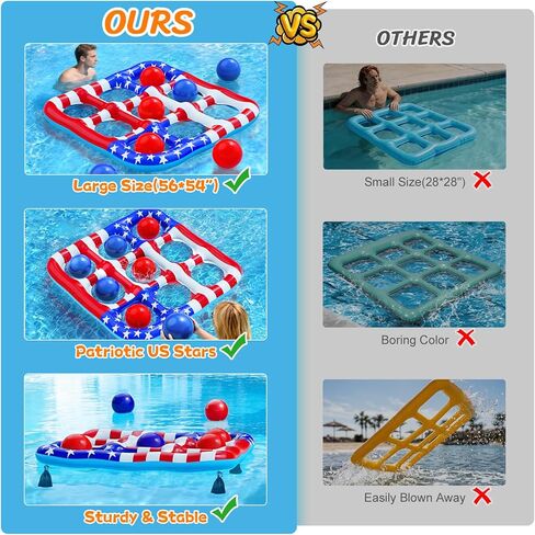 Pool Toys Games for Kids - Inflatable Outdoor Water Toys for Adults and Family Giant US Flag Floating Board Swimming Pool Game Float with 10 Balls Outdoor Beach Toy for Adults Teens Kids in Saudi Arabia