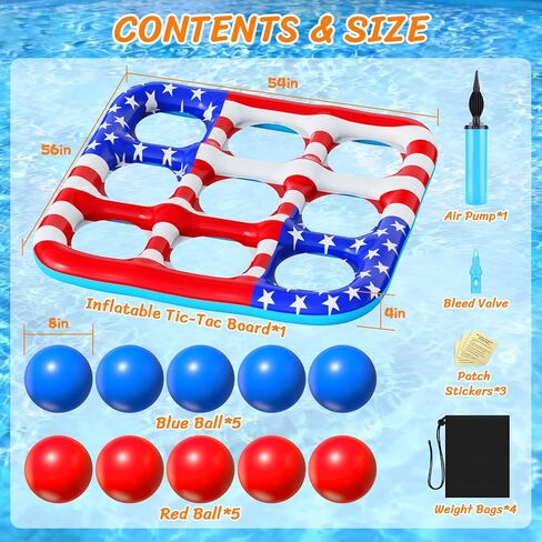 Pool Toys Games for Kids - Inflatable Outdoor Water Toys for Adults and Family Giant US Flag Floating Board Swimming Pool Game Float with 10 Balls Outdoor Beach Toy for Adults Teens Kids in Saudi Arabia