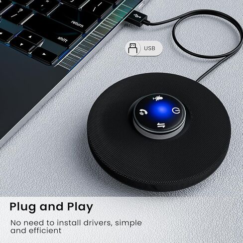 مكبر صوت USB سلكي من ConfCall MS13B، ميكروفونات ثلاثية المصفوفة مع تقليل الضوضاء، التقاط صوت محسن، مزدوج كامل للتكبير والتصغير والفرق وسكايب in Kuwait