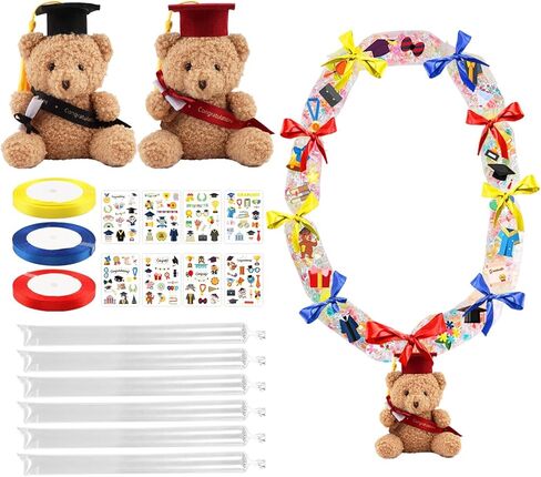 Candy Leis for Graduation 2026, Making Kit Supplies Tubing Grad Leis for Graduation Candy Necklace with 3 Color Ribbons Handmade Decoration Kit, Grad Party Gift for Graduates(White, Pink, Purple) in Saudi Arabia
