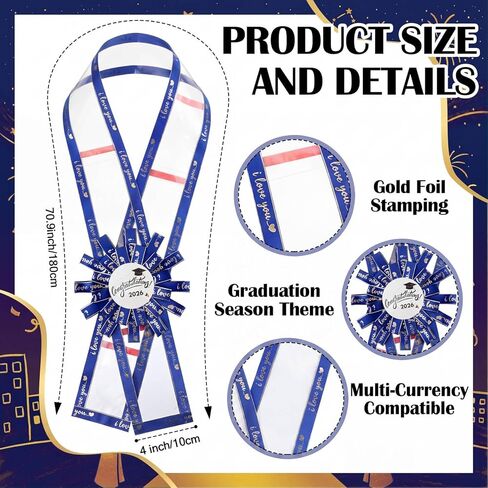 Janinka Graduation Money Lei مع حامل النقود فئة DIY من 2026 شريط التخرج Leis هدية زينة Grad هدايا نقدية لمستلزمات حفلات الكلية بالمدرسة الثانوية (أزرق، ذهبي) in Kuwait