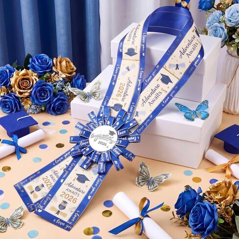 Janinka Graduation Money Lei مع حامل النقود فئة DIY من 2026 شريط التخرج Leis هدية زينة Grad هدايا نقدية لمستلزمات حفلات الكلية بالمدرسة الثانوية (أزرق، ذهبي) in Kuwait