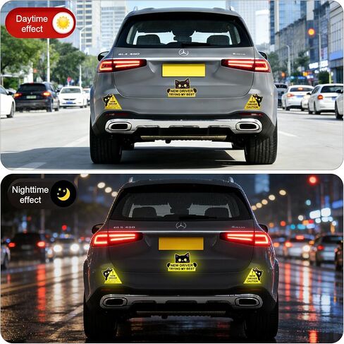مغناطيس سيارة Kingmall Black Cat New Driver، 3 عبوات من علامات تحذير السلامة مع رسائل تحذير، شكل مستطيل ومثلث، 7.48 × 4.72 بوصة in Kuwait