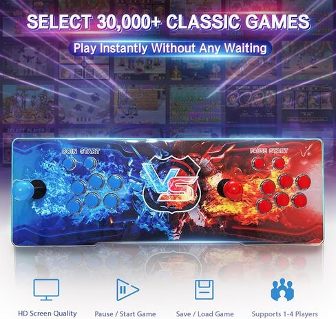 [30000 Games in 1] Arcade Console Pandora Box - with Two Extra Handles, 4K HDMI Output Plug & Play Video Game 256GB Memory Card Retro Gaming Console Double Joystick Favorites List in Saudi Arabia