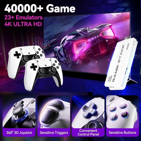وحدة تحكم ألعاب ريترو مطورة لعام 2025، وحدات تحكم ألعاب فيديو 4K HDMI مع أكثر من 40,000 لعبة و23 محاكيًا، عصا ألعاب الفيديو للتوصيل والتشغيل (128 جيجا) in Kuwait