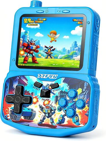 JJFUN Kids Handheld Game Console - Robot Mecha Style with 220+ Classic Games, 3.5'' Color Screen, Rechargeable Battery, Built-in Stand, Retro Gaming Device Ideal Gift for Boys Girls (Blue) in Saudi Arabia