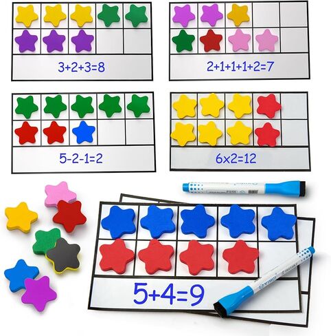 TOMMYHOME Magnetic Ten Frame Set of 74 PCS,Kindergarten Math Classroom Must Have counters,Educational Math Game Toys Suitable for Kids 5-7. (Star) in Saudi Arabia