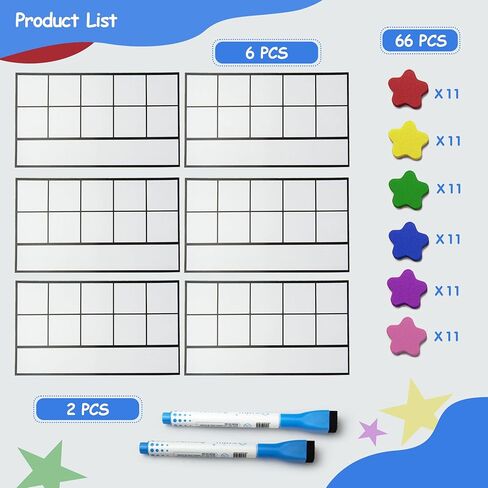 TOMMYHOME Magnetic Ten Frame Set of 74 PCS,Kindergarten Math Classroom Must Have counters,Educational Math Game Toys Suitable for Kids 5-7. (Star) in Saudi Arabia