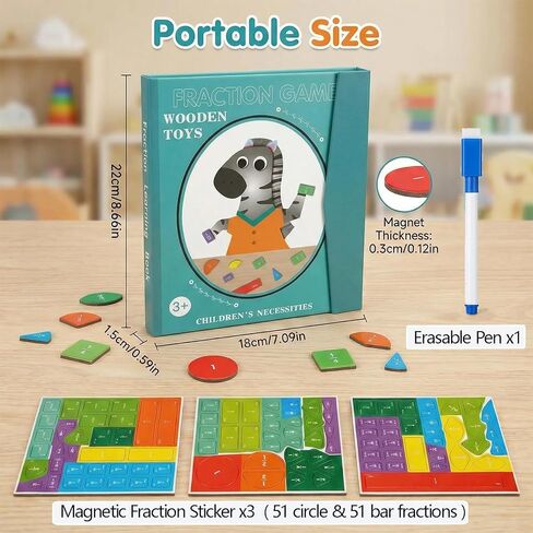 Magnetic Fraction Playbook: Magnetic Fraction Educational Puzzle Tiles & Circles, Fractions Magnets Demonstration Book Montessori Math Manipulatives for Kids Elementary School Game in Saudi Arabia