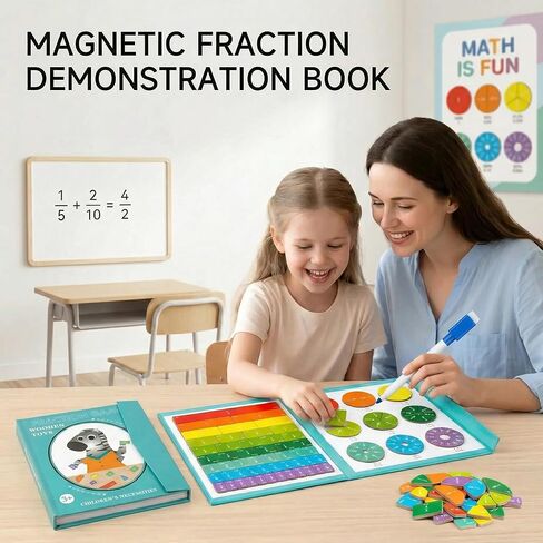 Magnetic Fraction Playbook: Magnetic Fraction Educational Puzzle Tiles & Circles, Fractions Magnets Demonstration Book Montessori Math Manipulatives for Kids Elementary School Game in Saudi Arabia