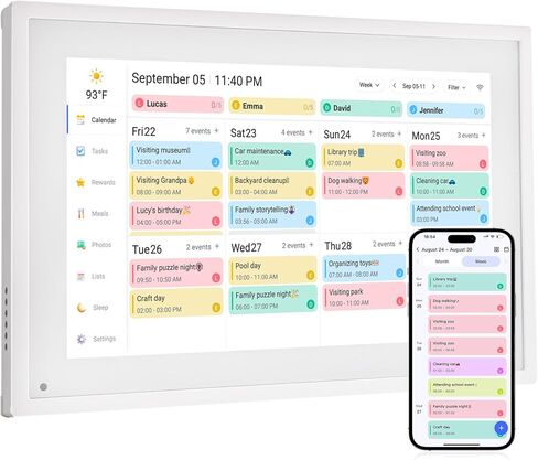 Digital Calendar Chore Chart - Touchscreen Interactive Digital Planner Display - WiFi Smart Planner w/LCD Display, Task Scheduling & Reward Tracker - Family Schedule Smart Display（10.1-inch, White） in Saudi Arabia