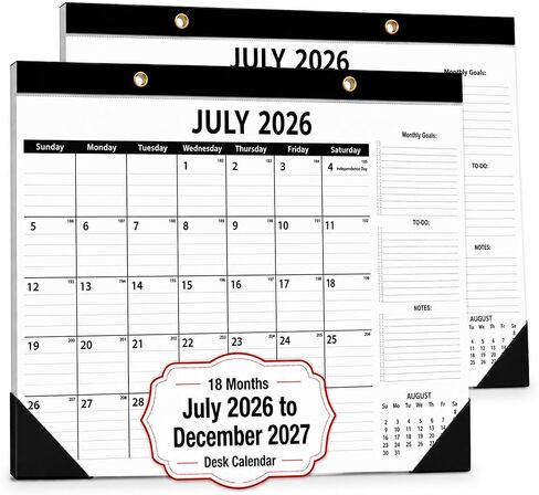 تقويم مكتبي مكون من قطعتين 2026-2027 - تقويمان شهريان كبيران لمدة 18 شهرًا (يوليو 2026 - ديسمبر 2027)، تقويمات سطح المكتب والجدران مقاس 17 بوصة × 12 بوصة مع ورق سميك 120 جم لمزامنة المنزل والمكتب in Kuwait