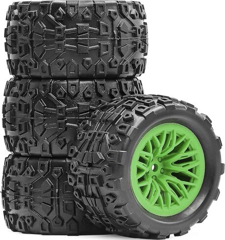 4PCS Pre-Glued 1/16 & 1/18 RC Monster Truck Tires, Soft Rubber Tire and Nylon Wheels Rims with 12mm hex Fit for ARRMA 1/18 Granite/Typhon Grom, WLtoys A949, MJX Hyper Go H16 RC Buggy (White) in Kuwait