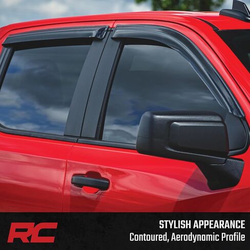 واقيات المطر على النوافذ بشريط Rough Country لسيارة Chevy Silverado وGMC Sierra 1500/2500HD/3500HD Crew Cab (2019-2025) - واقيات نافذة منخفضة المظهر، واقي مطر 4 قطع للشاحنات in Kuwait