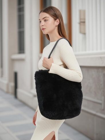 Lamb Shearling Tote Bag with Calfskin Leather Shoulder Straps,Fur Purse in Saudi Arabia