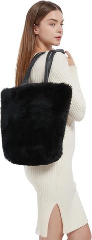 Lamb Shearling Tote Bag with Calfskin Leather Shoulder Straps,Fur Purse in Saudi Arabia