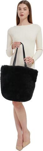 Lamb Shearling Tote Bag with Calfskin Leather Shoulder Straps,Fur Purse in Saudi Arabia