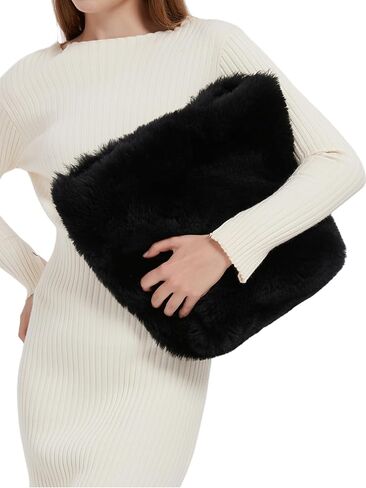 Lamb Shearling Tote Bag with Calfskin Leather Shoulder Straps,Fur Purse in Saudi Arabia