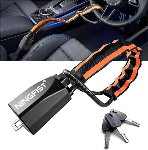 Steering Wheel Lock Anti-Theft Device, Heavy Duty Car Security Vehicle Lock with Keys, Universal Fit Adjustable Bright Orange Black for Cars Trucks SUVs in Saudi Arabia