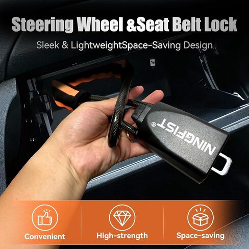 Steering Wheel Lock Anti-Theft Device, Heavy Duty Car Security Vehicle Lock with Keys, Universal Fit Adjustable Bright Orange Black for Cars Trucks SUVs in Saudi Arabia