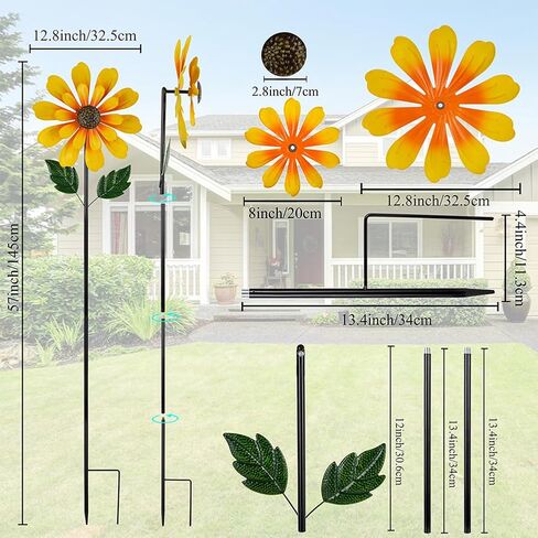 DREAMSOUL Sunflower Wind Spinners Outdoor, 13 Inch Dia Metal Wind Spinner with Stake, Kinetic Decorative Flower Spinner Lawn Garden Decor (57 * 13 Inches) in Saudi Arabia